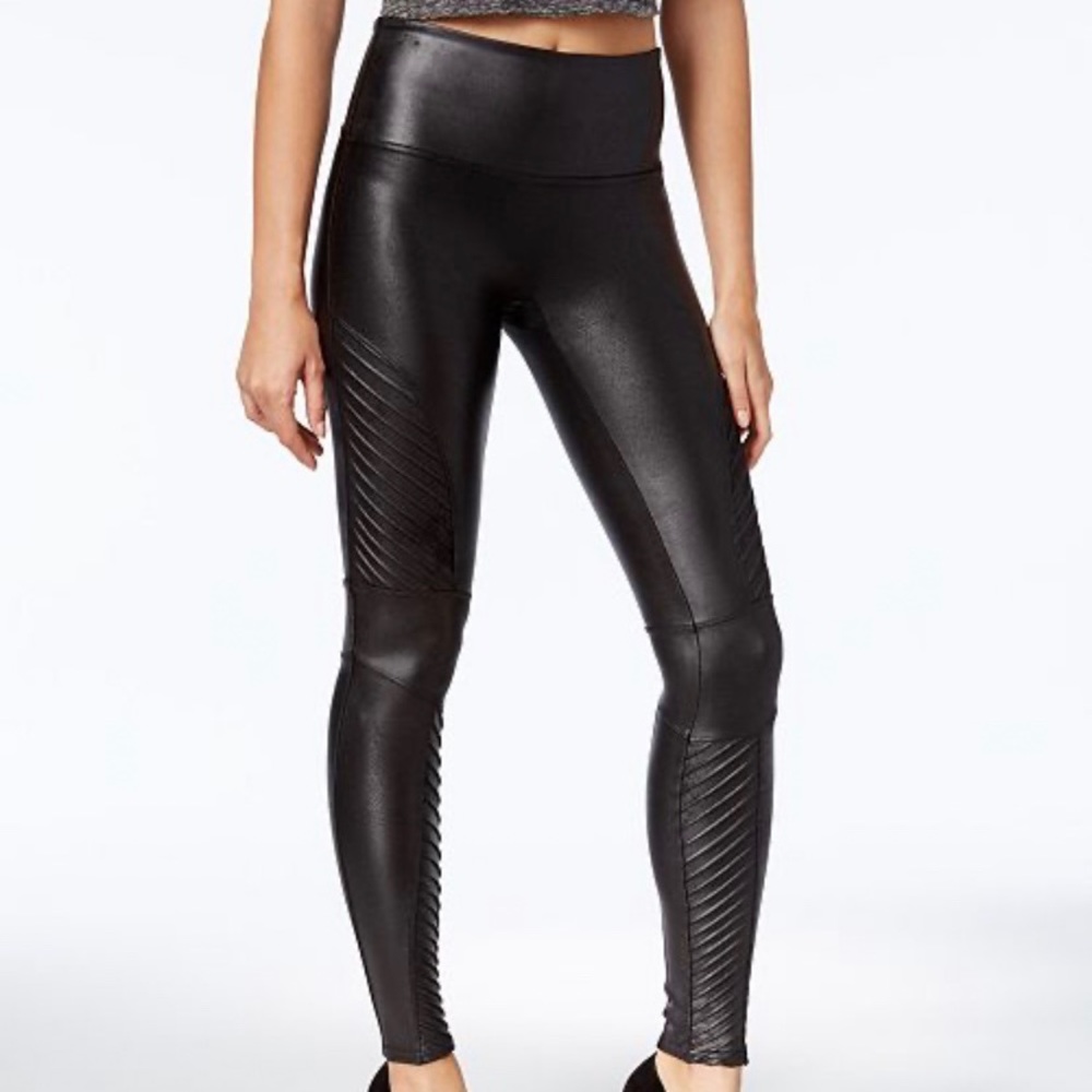 Spanx moto black faux leather leggings Large